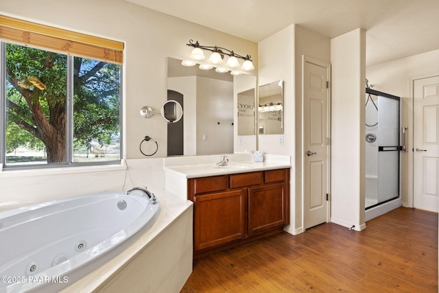 25870 N Merlot Ln, Paulden, AZ 86334 - full bath with plenty of natural light, a jetted tub, wood finished floors, and a shower stall