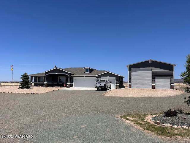 9420 E Steer Mesa Rd, Prescott Valley, AZ 86315 - view of front of property with driveway and a detached garage