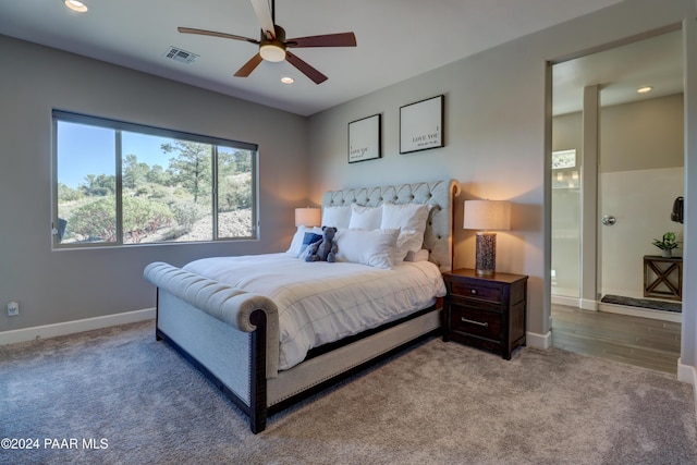 bedroom featuring ceiling fan and wood-type flooring