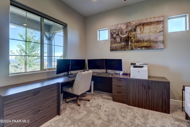 view of carpeted home office