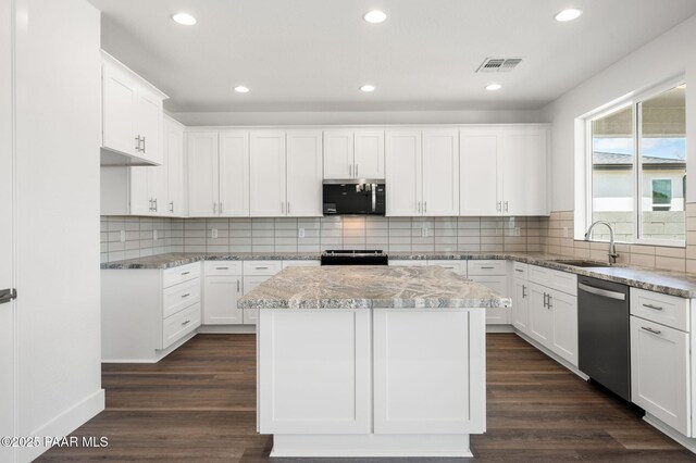 7480 E Louie Ln, Prescott Valley, AZ 86315 - kitchen featuring white cabinets, light stone countertops, appliances with stainless steel finishes, recessed lighting, and visible vents