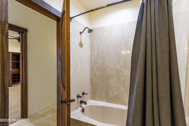 full bath featuring shower / bathtub combination with curtain