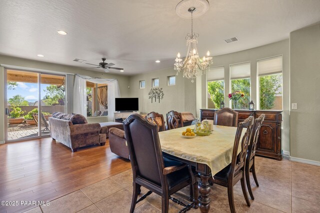 1109 N Half Hitch Rd, Prescott Valley, AZ 86314 - dining space featuring recessed lighting, a chandelier, light tile patterned flooring, baseboards, and ceiling fan