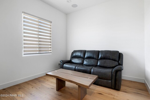 living room featuring a wealth of natural light and hardwood / wood-style flooring