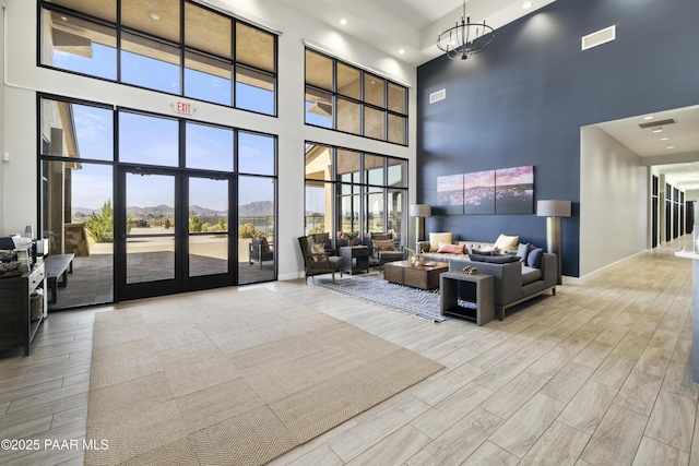 3280 Stone Cliff Ct, Prescott, AZ 86301 - common area featuring a towering ceiling, a mountain view, and recessed lighting