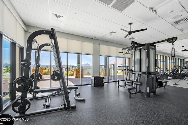 3280 Stone Cliff Ct, Prescott, AZ 86301 - gym with a drop ceiling and a ceiling fan