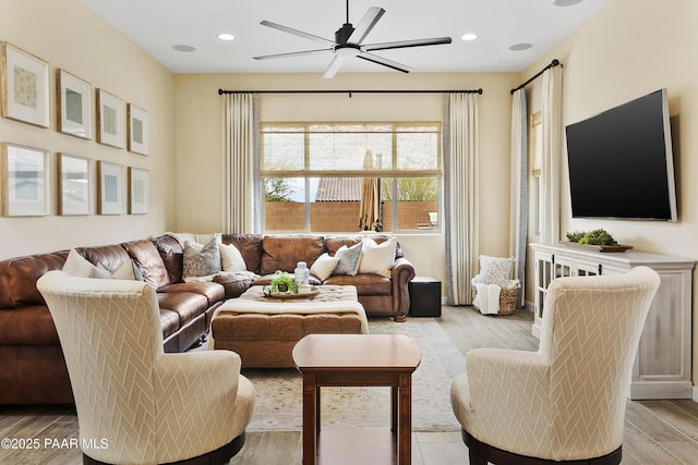24757 N 175th Dr, Surprise, AZ 85387 - living area with ceiling fan, light wood-style floors, and recessed lighting