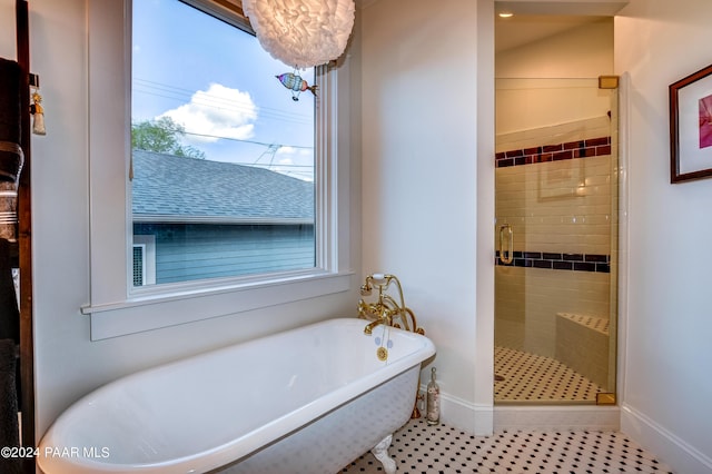 306 S Mt Vernon Ave, Prescott, AZ 86303 - full bath featuring a shower stall, baseboards, a healthy amount of sunlight, and a freestanding bath