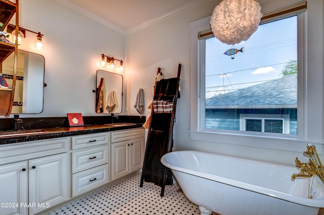 306 S Mt Vernon Ave, Prescott, AZ 86303 - bathroom with a wealth of natural light, crown molding, a freestanding tub, and double vanity