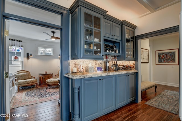306 S Mt Vernon Ave, Prescott, AZ 86303 - bar featuring dark wood finished floors, indoor wet bar, and backsplash