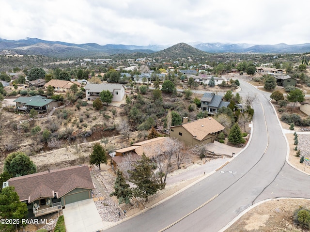 aerial view featuring a residential view and a mountain view