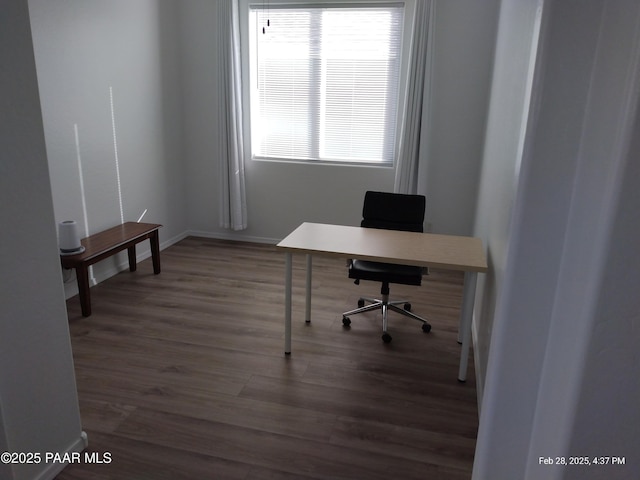 office featuring wood finished floors and baseboards