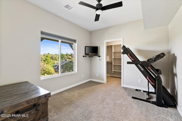 1841 N Jade Cir, Prescott, AZ 86301 - workout room with ceiling fan, baseboards, and carpet flooring
