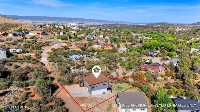 1841 N Jade Cir, Prescott, AZ 86301 - aerial perspective of suburban area featuring property boundaries highlighted and a mountain backdrop