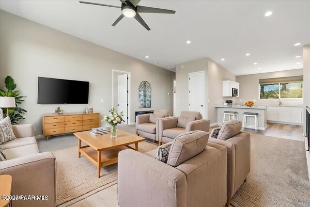 1841 N Jade Cir, Prescott, AZ 86301 - living room featuring a ceiling fan, light wood-type flooring, and recessed lighting