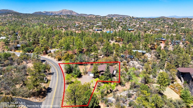birds eye view of property featuring a mountain view