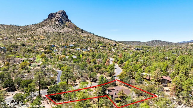 drone / aerial view featuring a mountain view