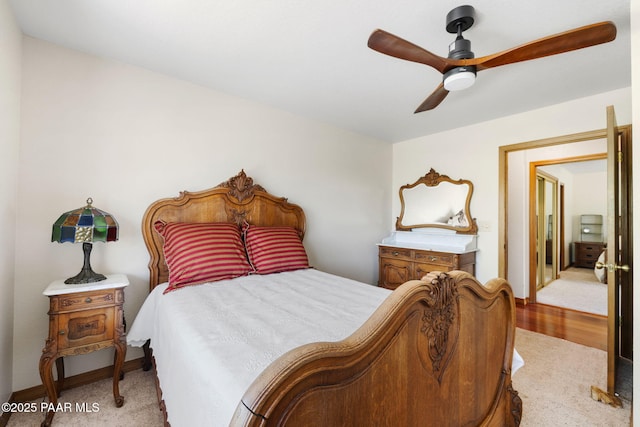 bedroom with carpet flooring and ceiling fan