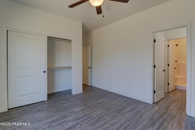 8346 Florentine Rd, Prescott Valley, AZ 86314 - unfurnished bedroom featuring wood finished floors, a closet, and ceiling fan