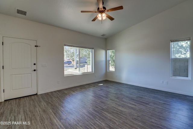 8346 Florentine Rd, Prescott Valley, AZ 86314 - spare room with dark wood-type flooring, ceiling fan, and vaulted ceiling