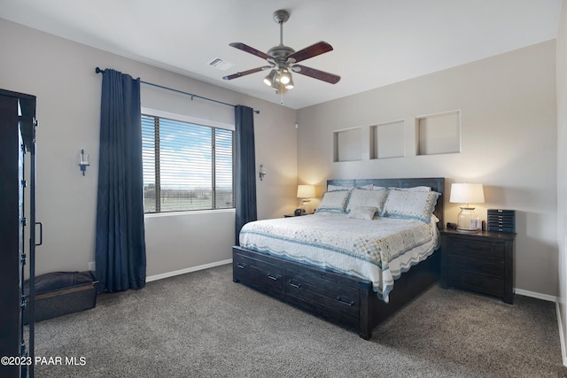 bedroom featuring carpet and ceiling fan