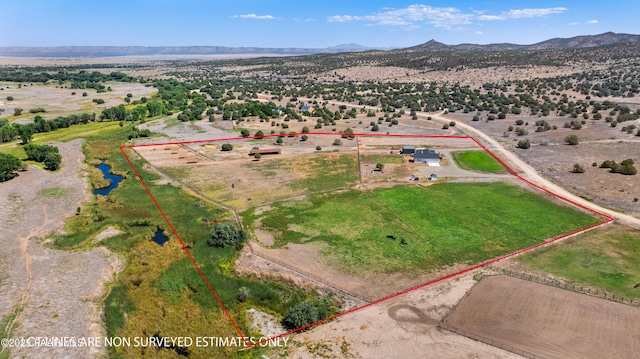 birds eye view of property featuring a rural view and a mountain view