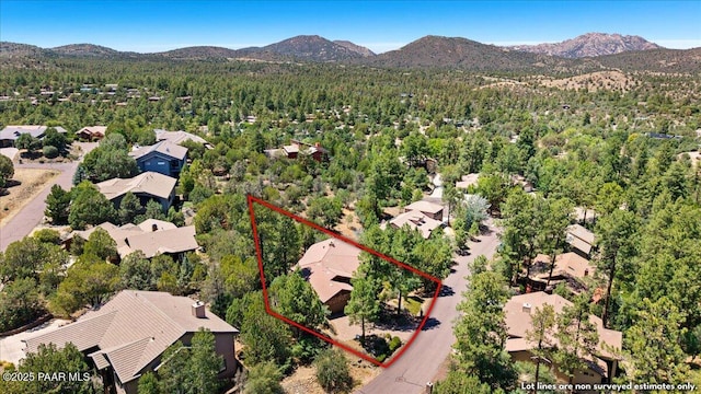2140 Lone Oak Way, Prescott, AZ 86305 - aerial perspective of suburban area with a mountain backdrop and property boundaries highlighted
