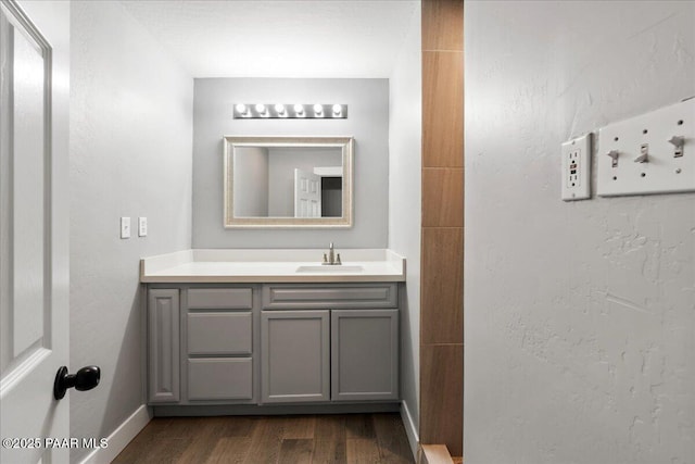 bathroom with vanity and wood-type flooring