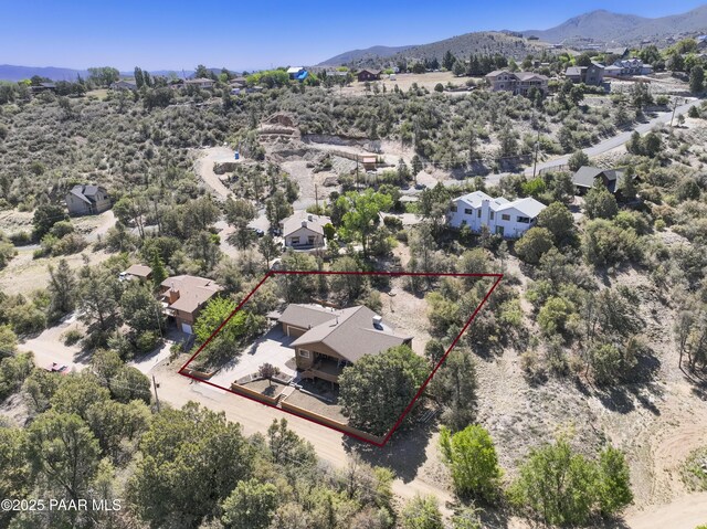 1135 N Rose Quartz Dr, Prescott, AZ 86303 - aerial view of property's location with property parcel outlined and a mountainous background