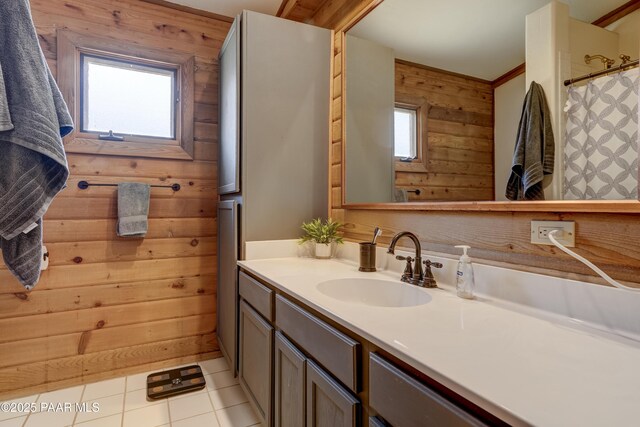 1135 N Rose Quartz Dr, Prescott, AZ 86303 - full bath with vanity, wood walls, and tile patterned flooring