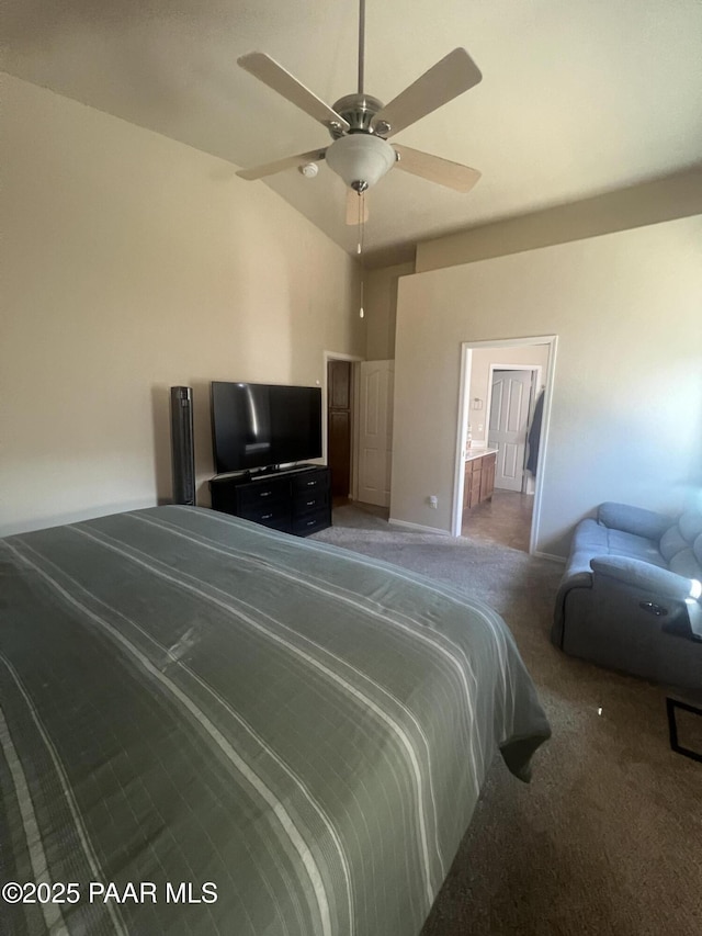 5626 N Ardmore Ave, Prescott Valley, AZ 86315 - bedroom featuring carpet floors, ensuite bath, and vaulted ceiling