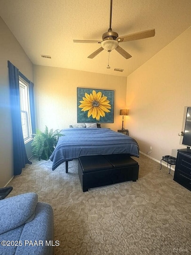 5626 N Ardmore Ave, Prescott Valley, AZ 86315 - carpeted bedroom featuring a textured ceiling, visible vents, and ceiling fan