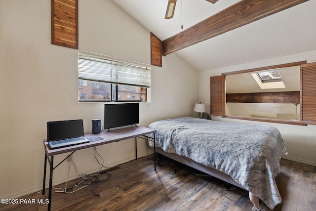 217 Creekside Cir Unit 16G, Prescott, AZ 86303 - bedroom with wood finished floors, a skylight, and ceiling fan