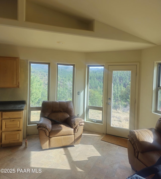 sunroom with plenty of natural light and vaulted ceiling