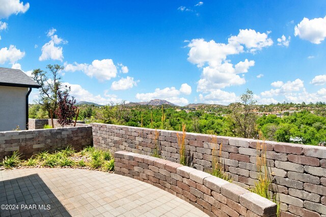 view of patio with a mountain view