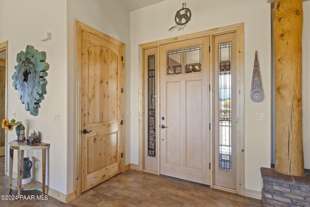 entryway with dark wood-type flooring