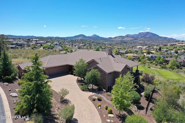 drone / aerial view with a mountain view