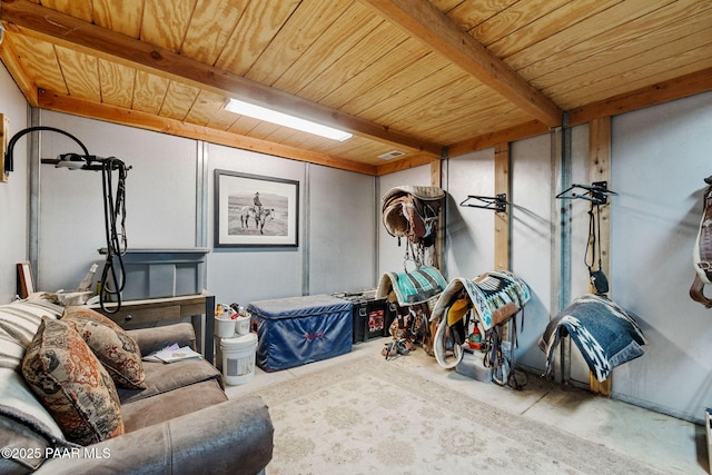 13225 N Bull Run Rd, Prescott, AZ 86305 - bedroom with a wood ceiling with exposed beams and unfinished concrete floors