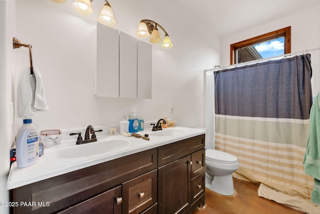 13225 N Bull Run Rd, Prescott, AZ 86305 - full bathroom with double vanity, a shower with shower curtain, and finished concrete flooring