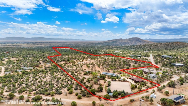 13225 N Bull Run Rd, Prescott, AZ 86305 - aerial view of property's location featuring a mountainous background and property boundaries highlighted