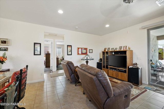 living room featuring light tile patterned floors