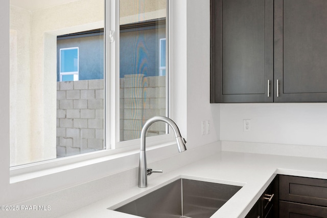 room details featuring sink and dark brown cabinets