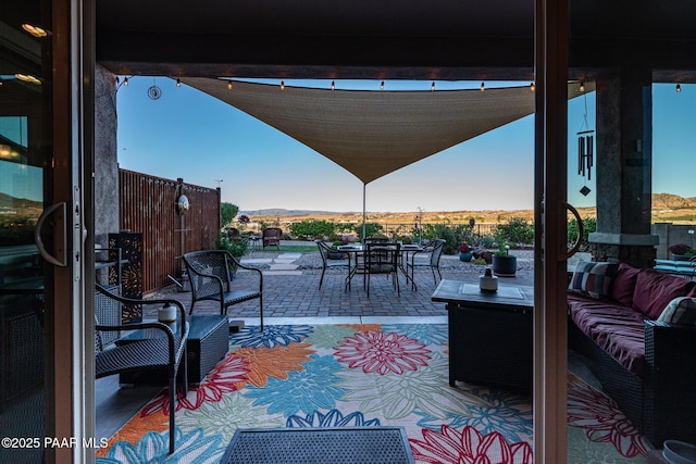 5245 Wellness Way, Prescott, AZ 86301 - view of patio / terrace featuring outdoor lounge area, outdoor dining space, and a mountain view