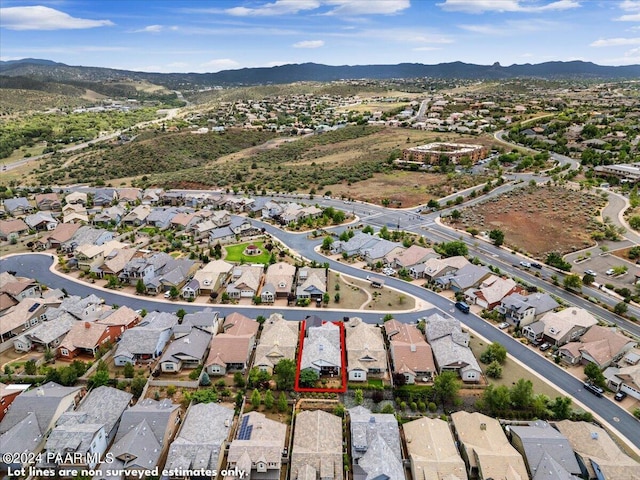 birds eye view of property featuring a mountain view