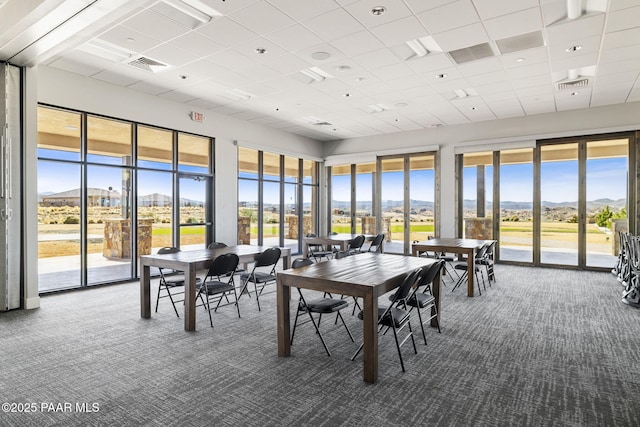 5385 Rocky Vista Dr, Prescott, AZ 86301 - carpeted dining area featuring healthy amount of natural light, a mountain view, and a paneled ceiling