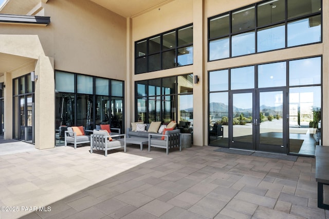 5385 Rocky Vista Dr, Prescott, AZ 86301 - view of patio with french doors, a mountain view, and outdoor lounge area
