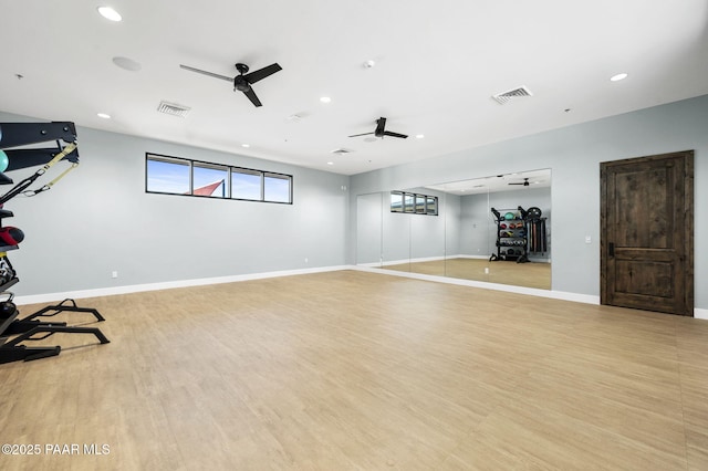 5385 Rocky Vista Dr, Prescott, AZ 86301 - exercise room with ceiling fan, recessed lighting, and light wood-style flooring