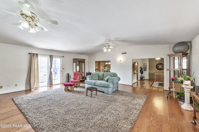2345 Shinnery Ln, Prescott, AZ 86301 - living area with ceiling fan, vaulted ceiling, and wood finished floors