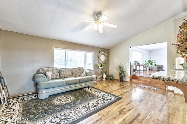 2345 Shinnery Ln, Prescott, AZ 86301 - living area featuring ceiling fan, wood finished floors, and lofted ceiling