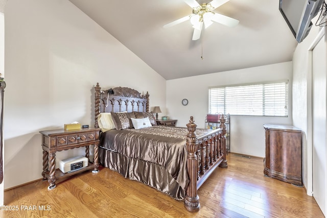 2345 Shinnery Ln, Prescott, AZ 86301 - bedroom with lofted ceiling, wood finished floors, and ceiling fan